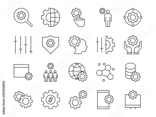 Setting & Setup icon set. Containing Configuration, option, settings, control , and more. editable stroke. vector illustration