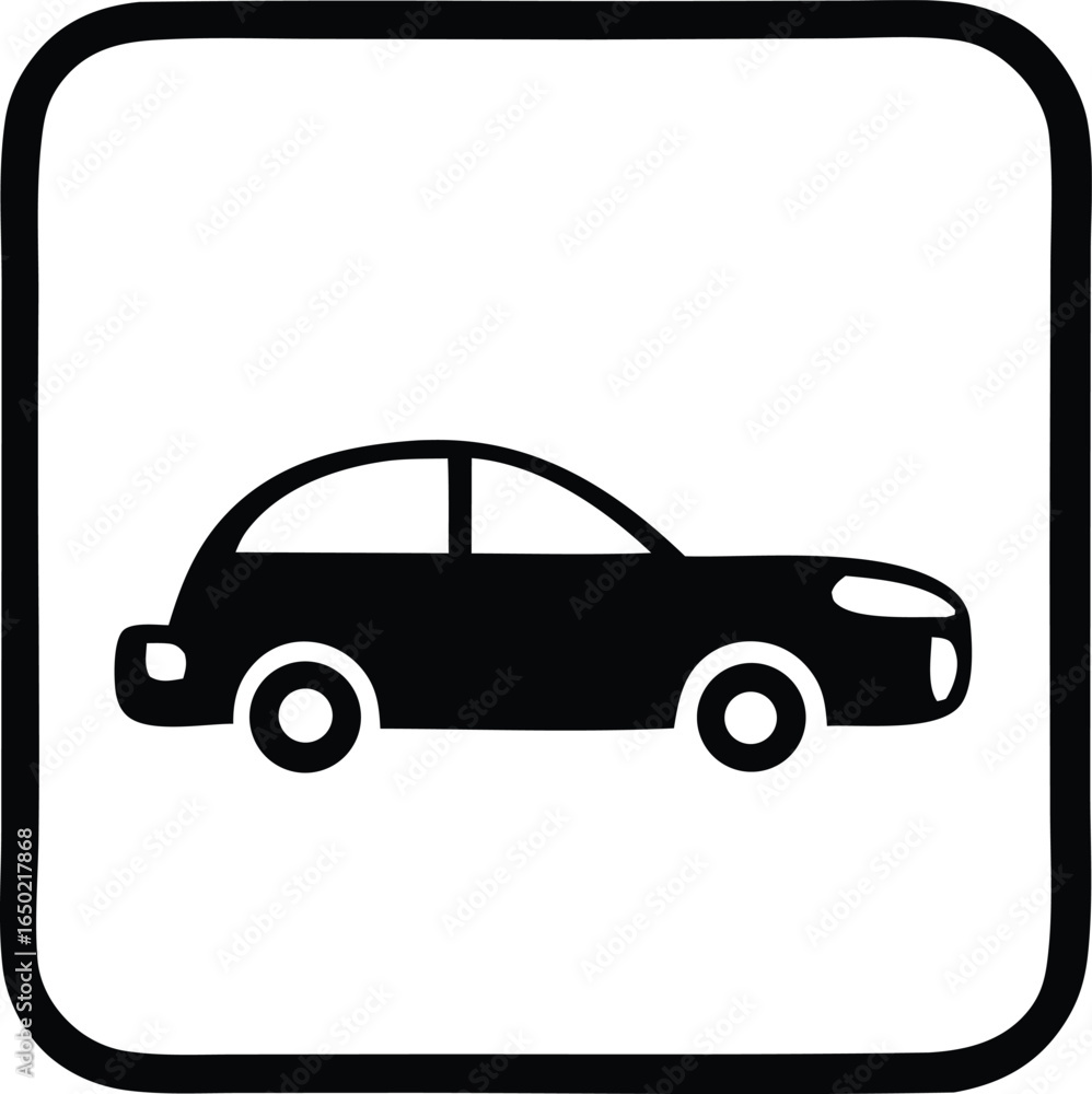Naklejka premium Simple black silhouette of a sedan car icon with rounded corners on a white background