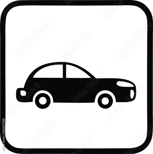Simple black silhouette of a sedan car icon with rounded corners on a white background