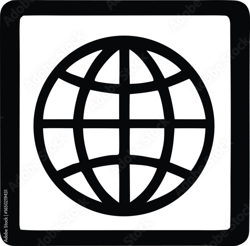 Simple black and white icon of a globe representing the internet world wide web or global connectivity