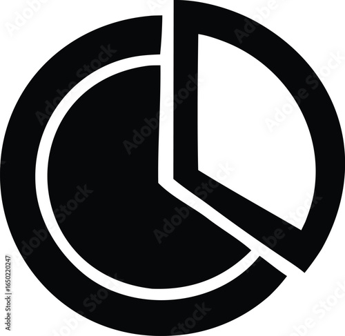 Black and white circular chart divided into two unequal segments representing data or progress with a clear visual division