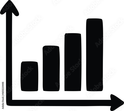 Simple hand drawn black bar chart illustrating upward growth and increasing trends on a white background