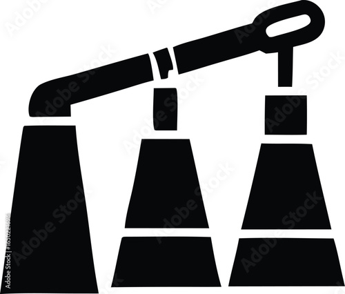 Stylized silhouette of an industrial factory with multiple smokestacks emitting smoke against a white background
