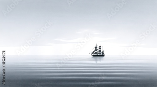 A majestic sailing ship glides over tranquil waters under a serene sky.