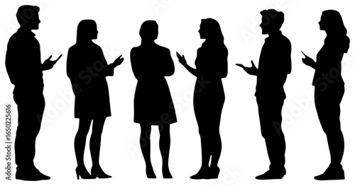 silhouette of group of people standing in a circle talking