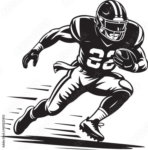Dynamic football player running with ball action shot