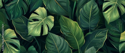 Wallpaper Mural Lush tropical foliage, jungle background, vibrant green leaves, nature pattern, website design Torontodigital.ca