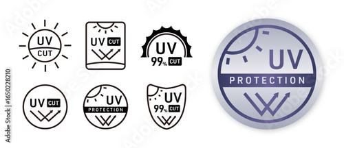 UVカットのアイコンセット（UV 太陽光 日焼け止め 紫外線 紫外線カット 紫外線対策 UV protection ベクター 編集可能）