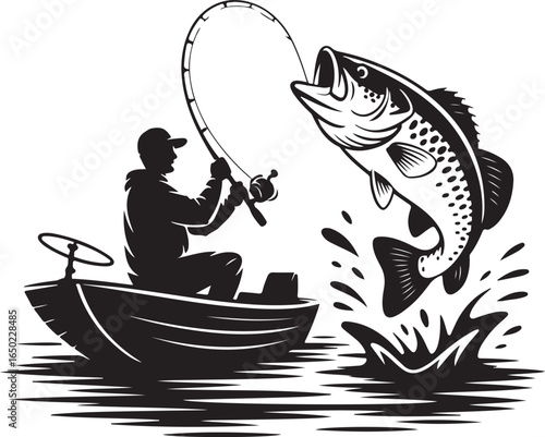 Angler battles jumping bass from boat energetic fishing moment