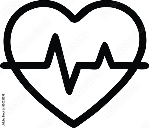 Simple black outline of a heart with a vibrant electrocardiogram line displaying a healthy heartbeat