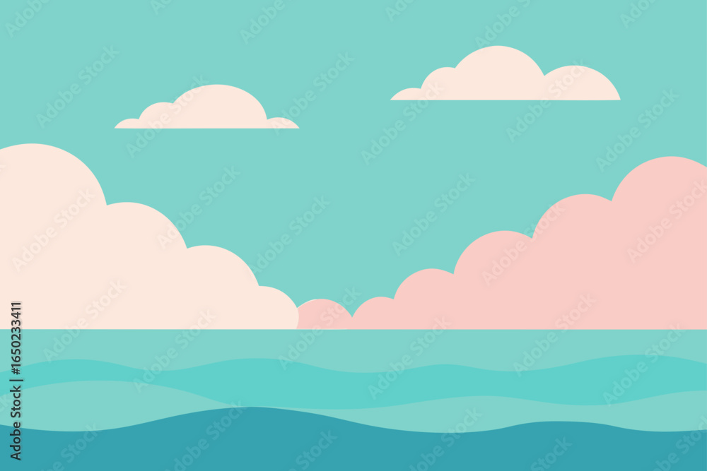Soft pastel clouds over gentle ocean waves Soft pastel clouds over gentle ocean waves