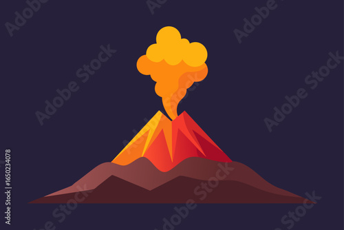 Stylized volcano erupting with orange smoke and lava