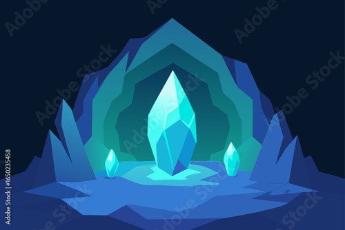 Glowing ice crystals in a dark cave