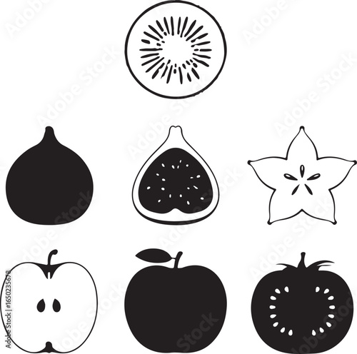 Assorted fruits and vegetables sliced and whole kiwi