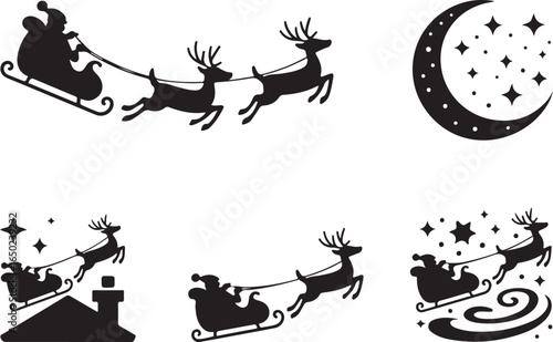 Santa's sleigh flies through starry night sky