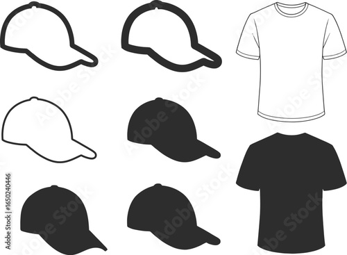 Sport black t-shirt, sweater and baseball cap isolated set vector