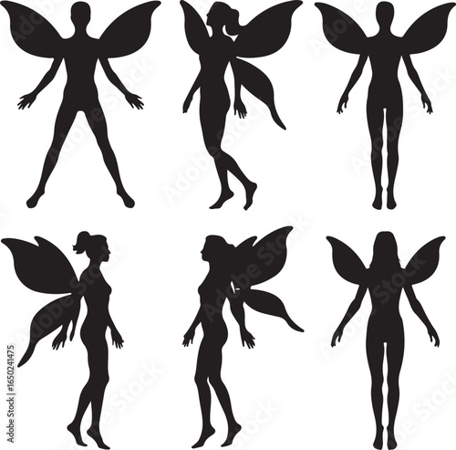 Black fairy silhouettes white wings