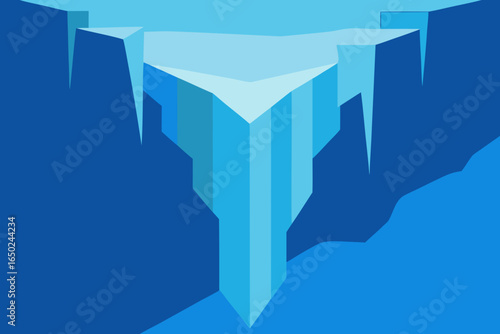 Geometric iceberg illustration with vibrant blue hues depicting cold, arctic, and frozen landscapes