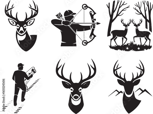 Deer hunting and archery icons: a hunter's adventure