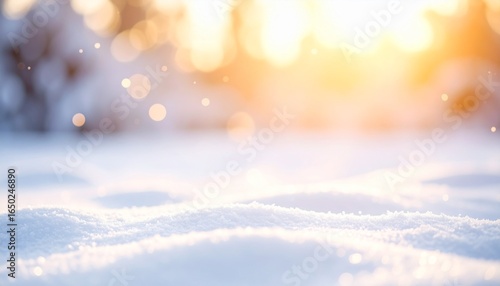 Snowy Winter Landscape with Warm Golden Light, Minimal Abstract Glow