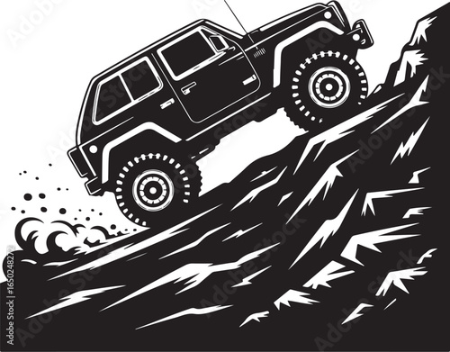 Powerful SUV conquers steep rocky terrain adventure