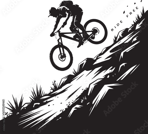 Dynamic cyclist conquers steep mountain trail