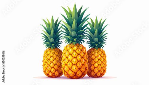 Three Juicy Pineapples Tropical Delight Illustration