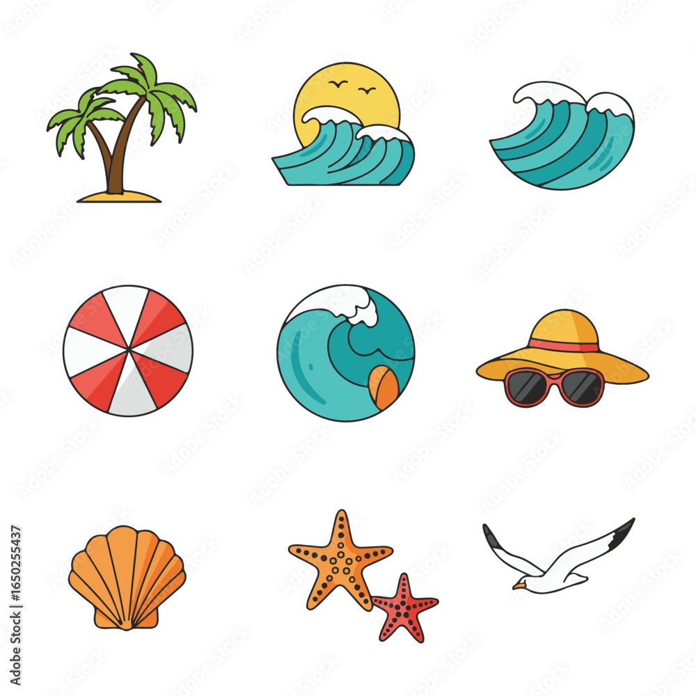 Fototapeta premium Summer beach vacation icon collection