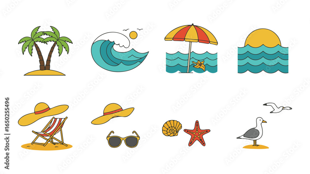 Naklejka premium Summer beach vacation icon set