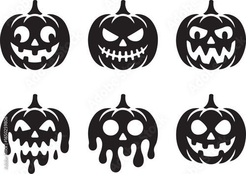 Spooky Halloween pumpkins with scary faces