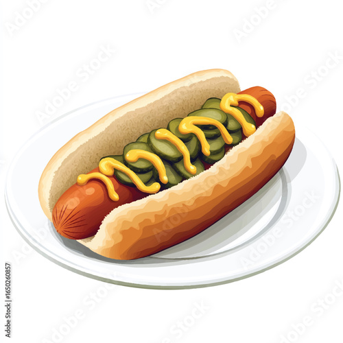 a hotdog with mustard and sausage