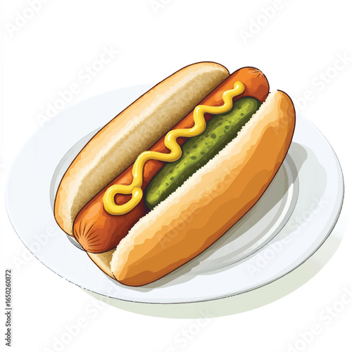 a hotdog with mustard and sausage