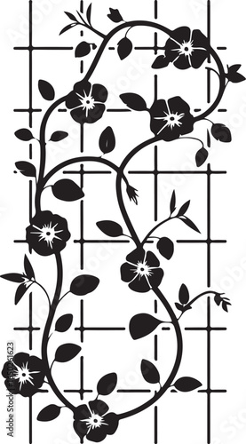 Elegant floral vine on trellis silhouette design