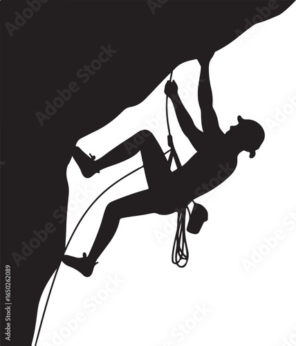 Rock climber scaling steep cliff face silhouette