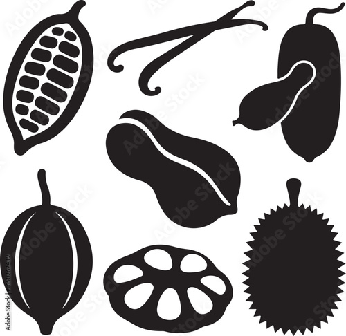 Cocoa pod vanilla beans peanut durian star anise lotus root