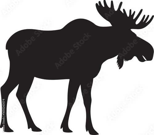 Silhouette of a standing moose with large antlers on a white background animal wildlife