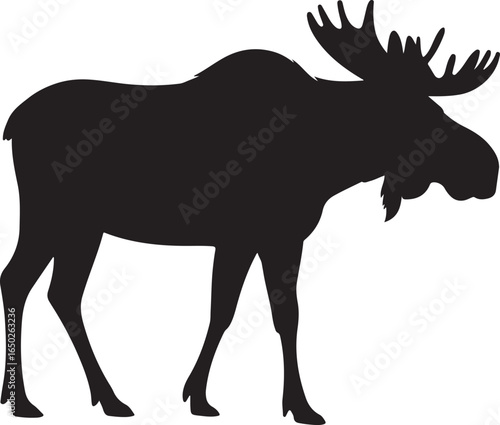 Silhouette of a standing moose with large antlers on a white background animal wildlife