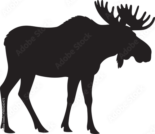 Black silhouette of a large moose with wide antlers standing animal wildlife