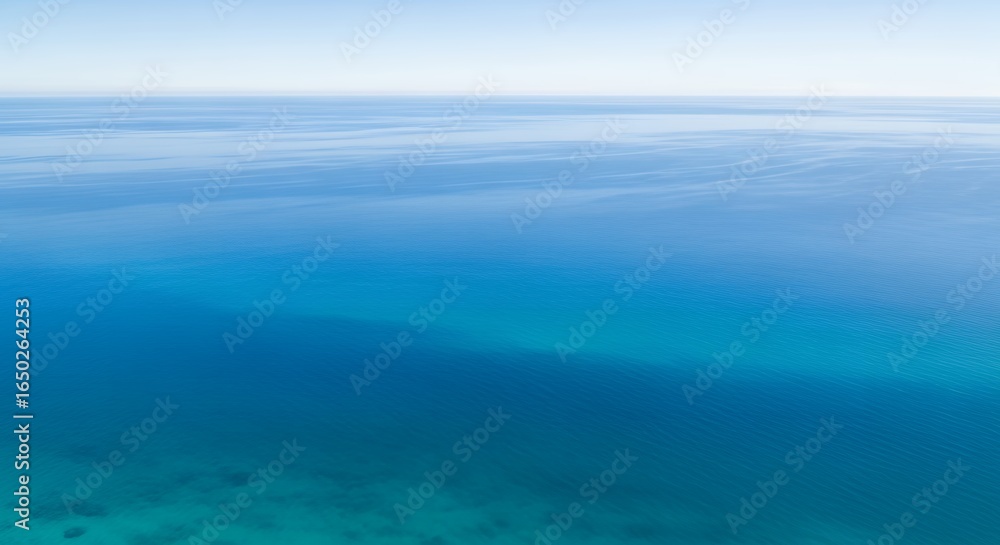 Obraz premium Tranquil aerial view of clear blue ocean water with subtle surface ripples extending to the horizon.