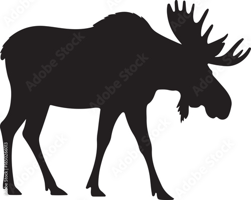 Black Silhouette of a Moose Walking on a White Background animal wildlife