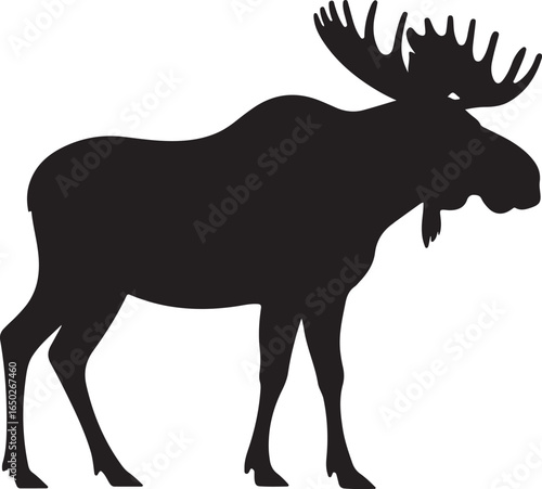 Black Silhouette Moose Standing On White Background With Large Antlers animal wildlife