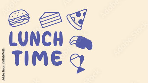 Lunch time text with food icons burger pizza