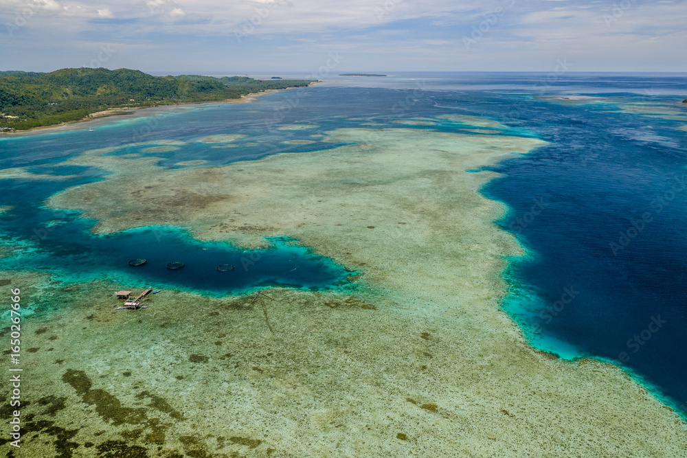 Obraz premium Scenic Aerial Drone Panorama Picture of the coral reef in Dapa, Siargao, Surigao del Norte, Mindanao, Philippines
