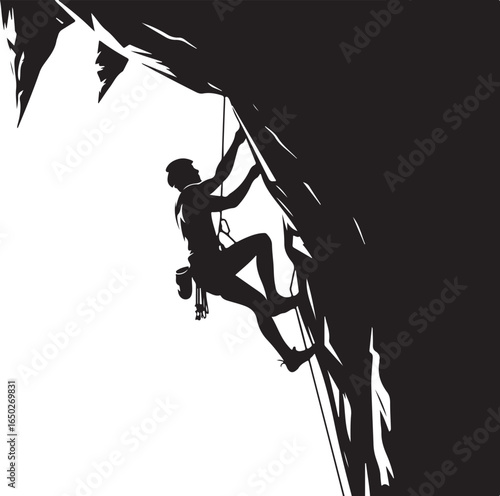 Climber ascends steep rock face with determination