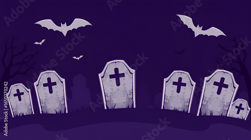 halloween background with tombstones and bats