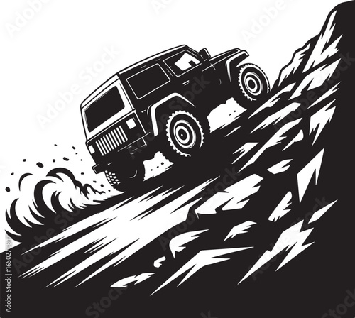 Rugged off-road vehicle conquers steep terrain.