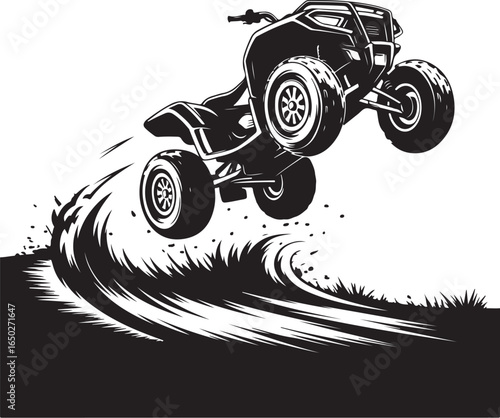 ATV jumps dirt track, dynamic action sports scene