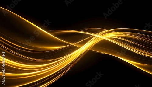 Abstract golden light trails flowing against a dark background with elegant forms and shapes