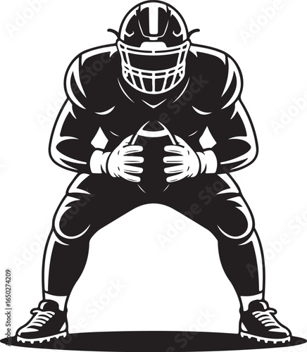 Powerful football player ready for game action
