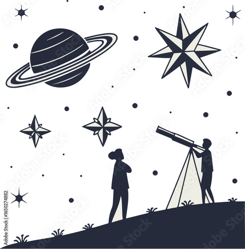 Planetary System with Stars and Cosmic Design - Space Exploration Art